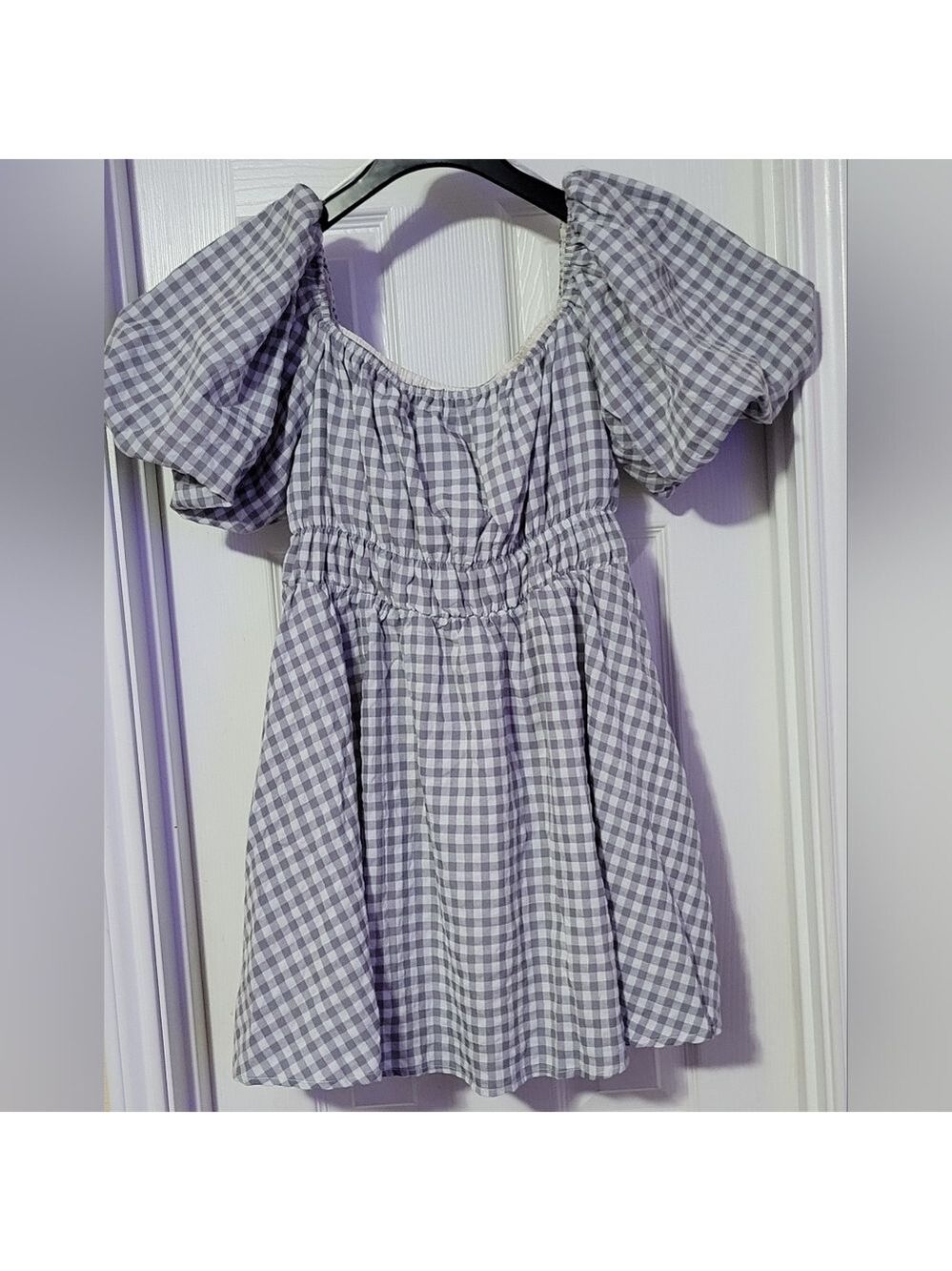 MIMOSA | Gingham Dress | Gray and White | Size M - Picture 2 of 9